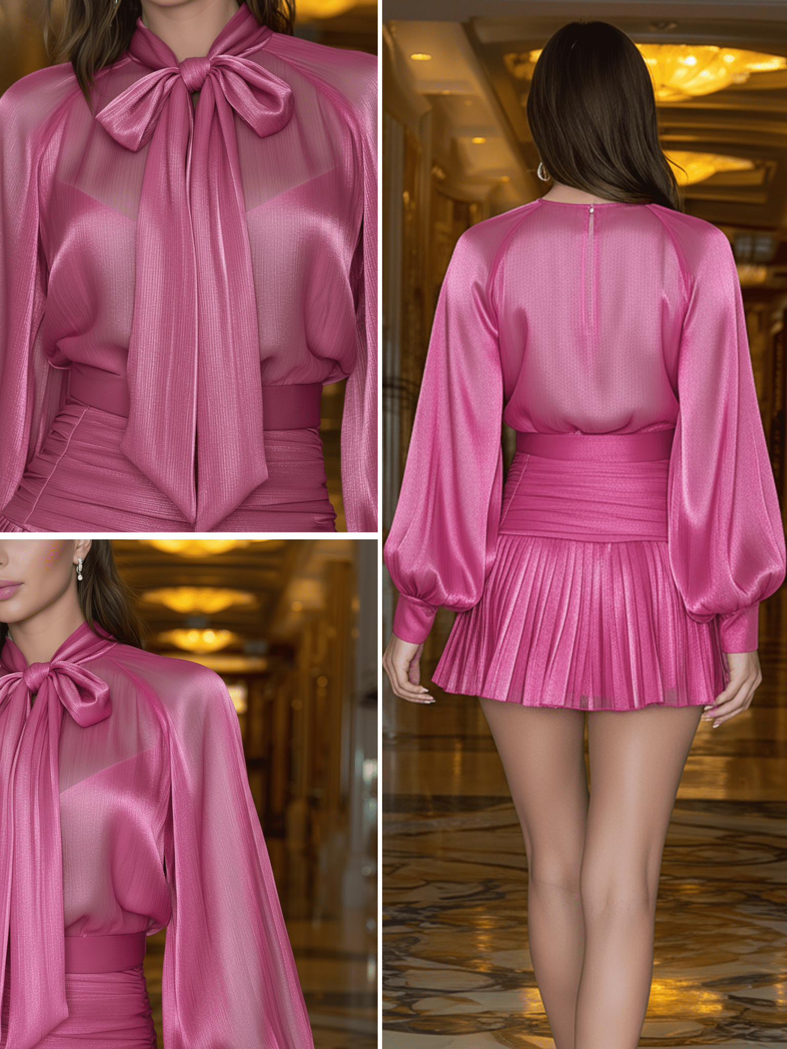 VESTIDO MINI FUCSIA CON TRANSPARENCIA - VALERINA MARBELLA