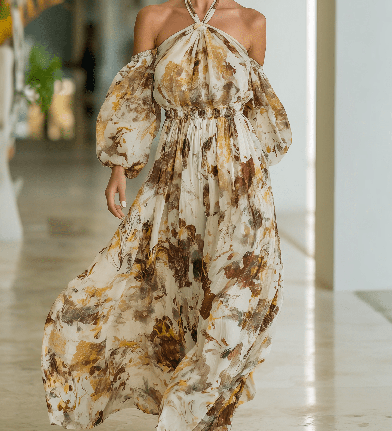 VESTIDO LARGO DE GASA CON ESTAMPADO ACUARELA - VALERINA MARBELLA