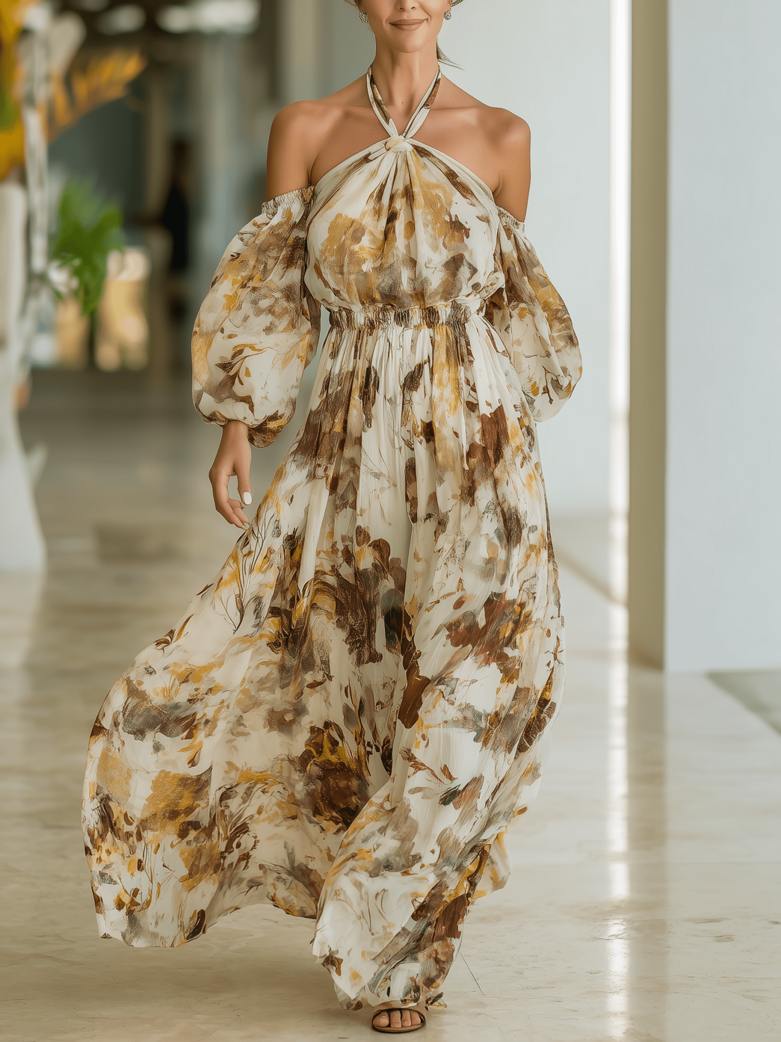 VESTIDO LARGO DE GASA CON ESTAMPADO ACUARELA - VALERINA MARBELLA
