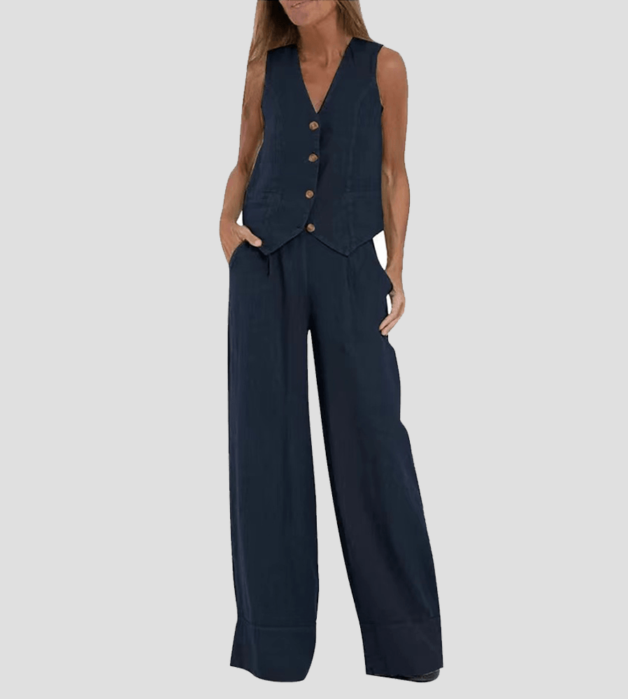 Conjunto casual de algodão com colete e calça