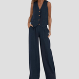 Conjunto casual de algodão com colete e calça