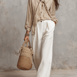 Quiet Bohemian Striped Tie-Neck Shirt