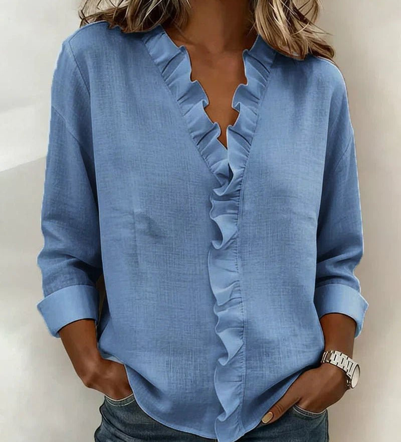 BLUSA CON ESCOTE EN V Y VOLANTES - VALERINA MARBELLA