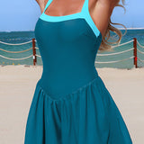 Stylish Square Neck Back Cutout Tie-up Pocket Stretch One-piece Swimsuit