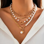 CONJUNTO VINTAGE PERLA & ORO SERPIENTE CADENA COLLAR | ORO