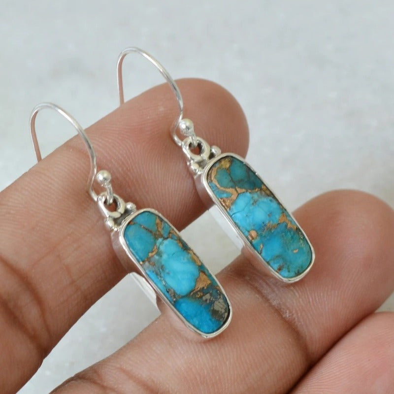 PENDIENTES TURQUESA PLATA PLAQUÉ RECTANGLE GOTA