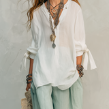 Bohemian Style White Shirt And Sage Green Trousers