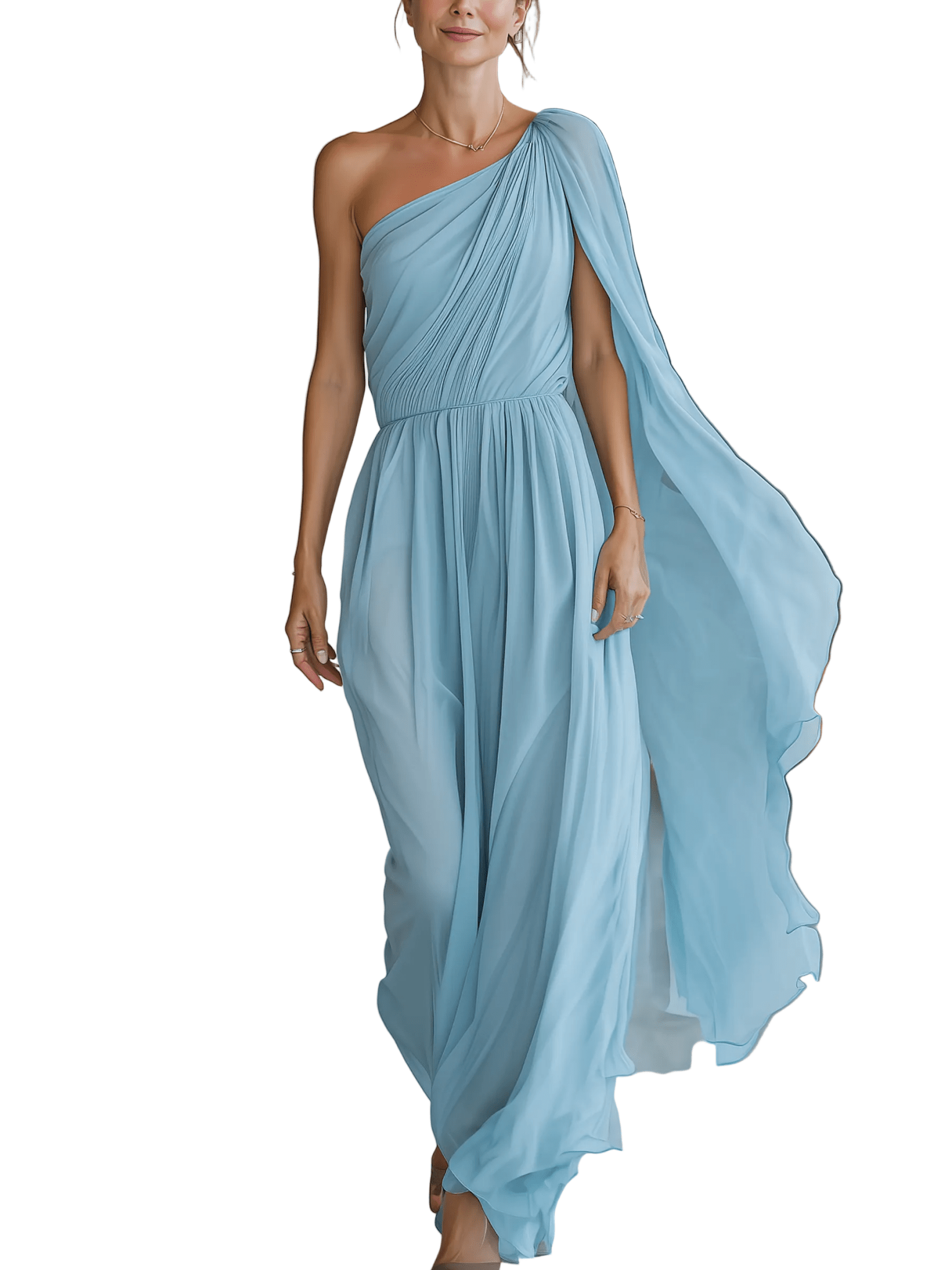 VESTIDO MAXI DE GASA AZUL CLARO DE UN SOLO HOMBRO - VALERINA MARBELLA