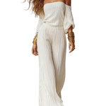 Boho Breeze Pleated Bardot Wide-Leg Jumpsuit