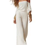 Boho Breeze Pleated Bardot Wide-Leg Jumpsuit