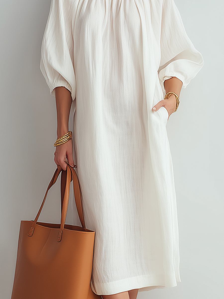 Effortless Cream Relaxed Midi Dress