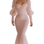 VESTIDO MIDI SIRENA ROSA BLUSH CON ESCOTE CORAZÓN - VALERINA MARBELLA