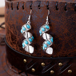 PENDIENTES BOHEMIO SPIRALE DESIGN TURQUESA INCRUSTACIÓN COLGANTE