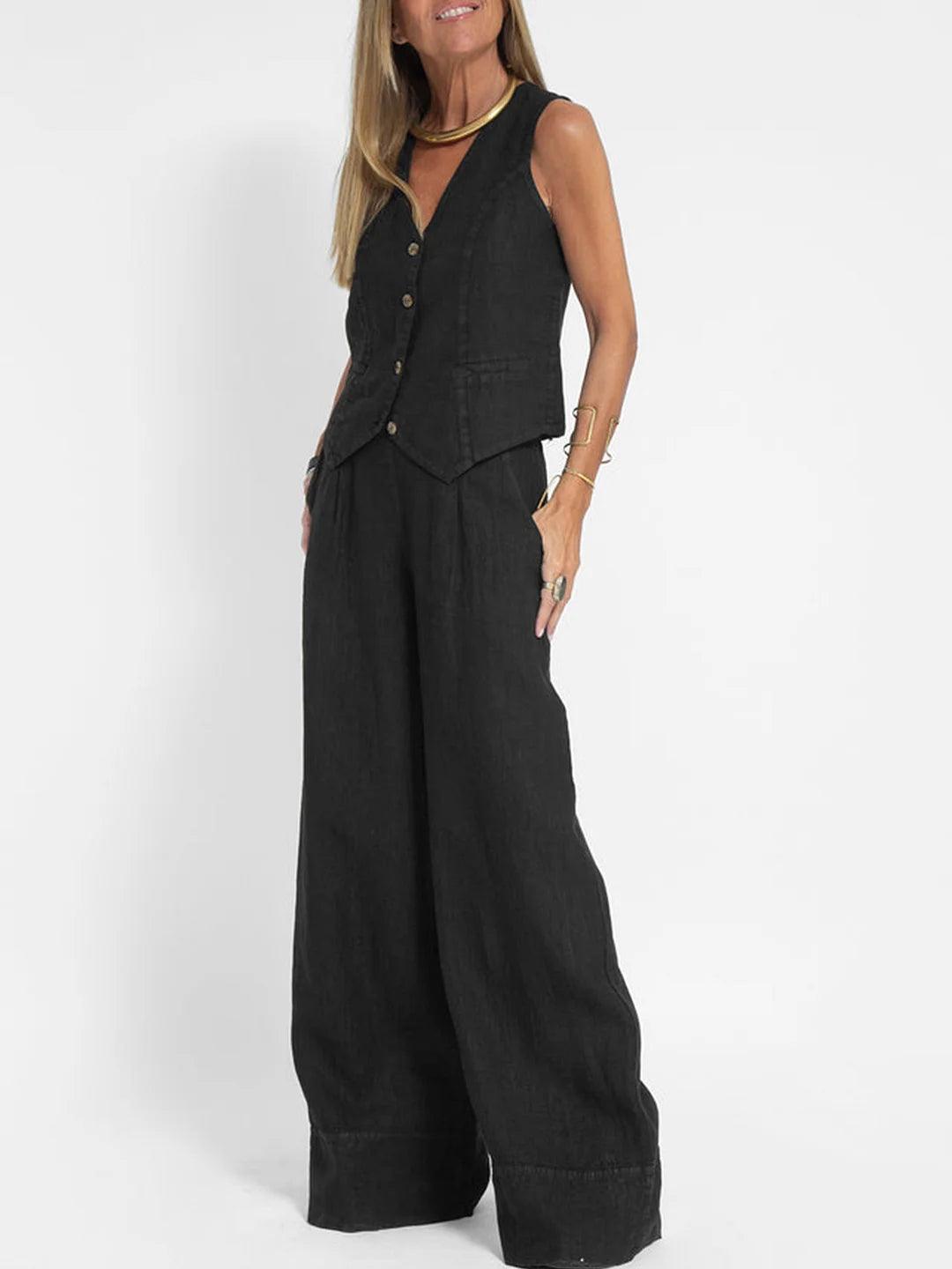 Conjunto casual de algodão com colete e calça