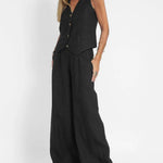 Conjunto casual de algodão com colete e calça