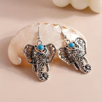 PENDIENTES VINTAGE TURQUESA ÉLÉPHANT PLATA PLAQUÉ BOHEMIO GOTA