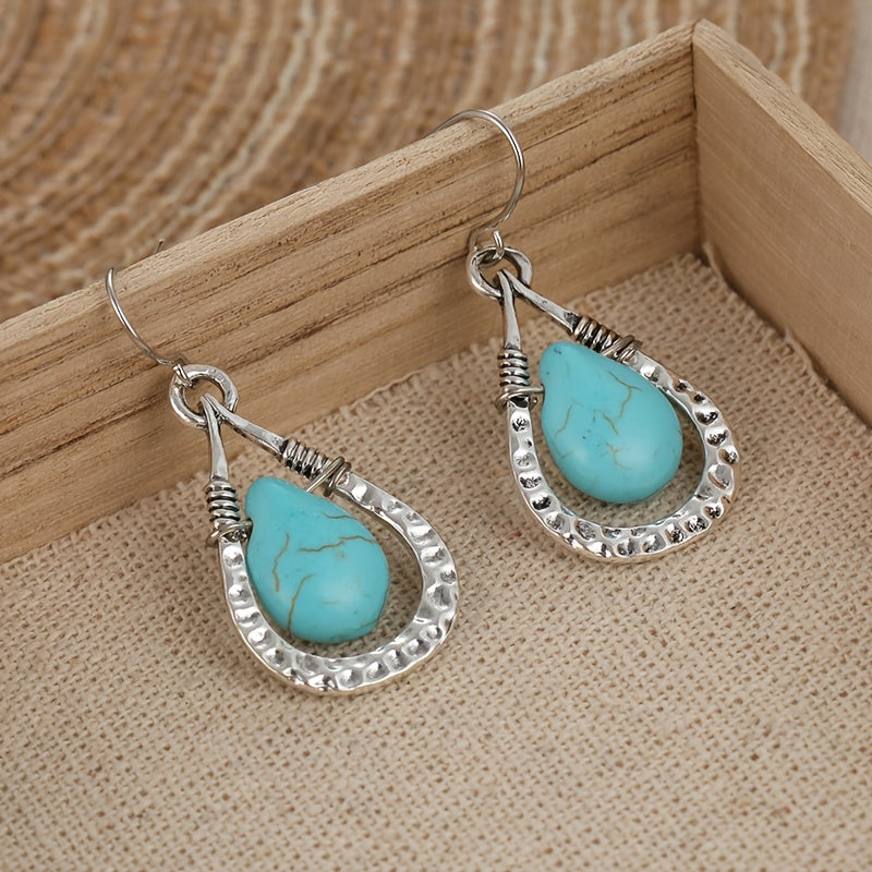 PENDIENTES VINTAGE RÉTRO EAU GOTA STYLE TURQUESA COLGANTE