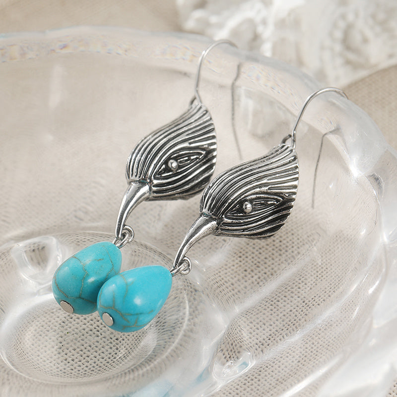 PENDIENTES VINTAGE PLATA TON GÉOMÉTRIQUE IRRÉGULIER FORME TURQUESA GOTA