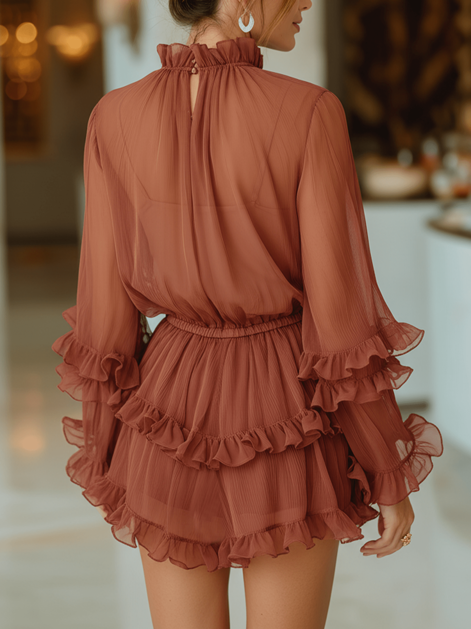 VESTIDO MINI DE GASA TRANSPARENTE ROJO - VALERINA MARBELLA