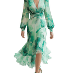 VESTIDO MIDI DE GASA VERDE MENTA FLORAL ACUARELA - VALERINA MARBELLA
