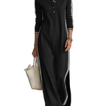 Women's Minimalist White-trimmed Button-down Collar Sweatshirt Dress Maxi Dress MDA0958L0Y
