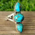 ANILLO BOHEMIO ORO BLANCO PLAQUÉ GOTA ÓVALO TURQUESA INCRUSTÉ