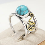 ANILLO BOHEMIO BICOLORE PLAQUÉ REDONDO TURQUESA PIERRE