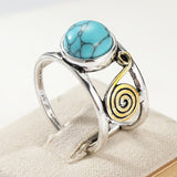 ANILLO BOHEMIO BICOLORE PLAQUÉ REDONDO TURQUESA PIERRE