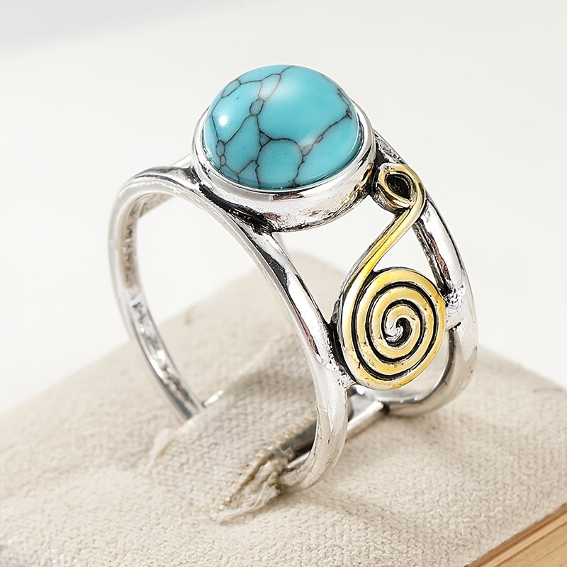ANILLO BOHEMIO BICOLORE PLAQUÉ REDONDO TURQUESA PIERRE