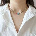 COLLAR BOHEMIO TURQUESA Y CINABRE REDONDO PERLÉ COLGANTE