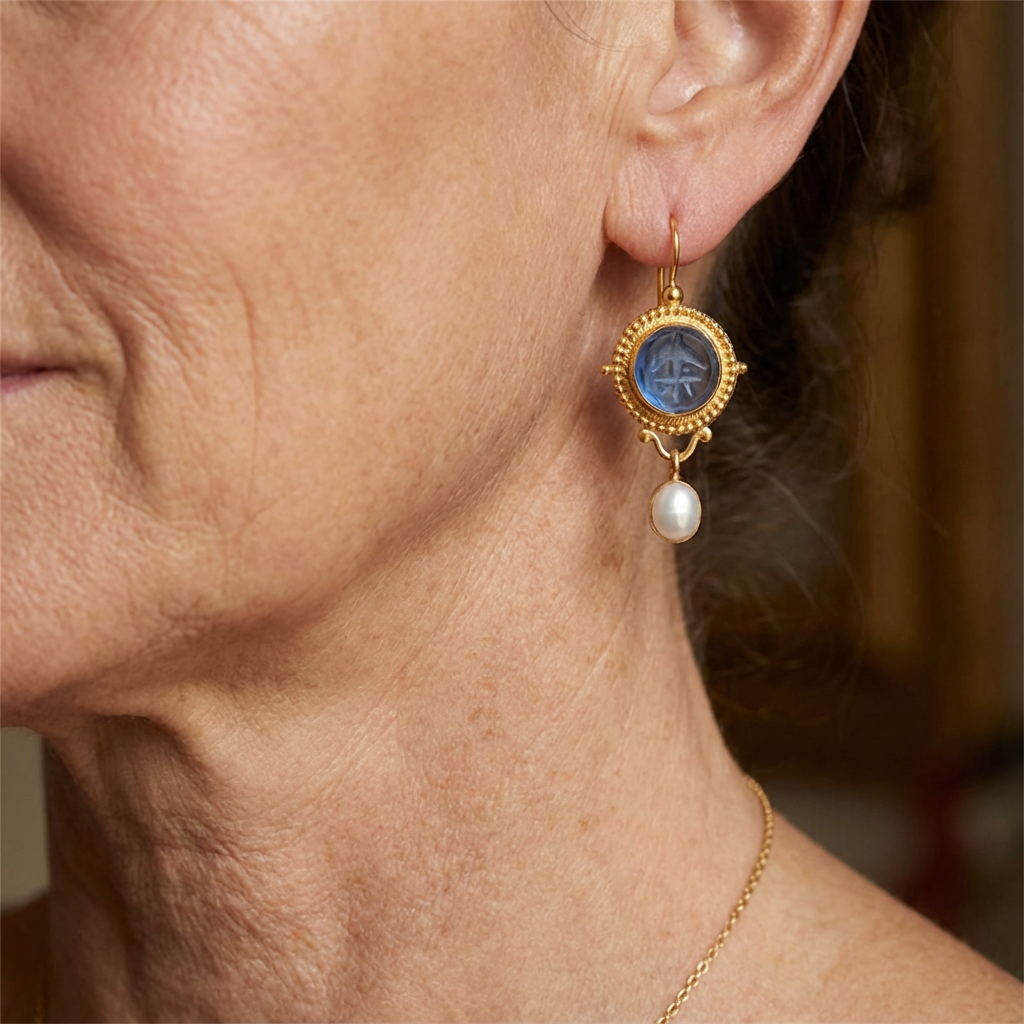 PENDIENTES AZUL SCULPTÉ GEMME & PERLA GOTA