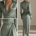 VESTIDO CAMISERO MAXI DE SATÉN VERDE - VALERINA MARBELLA