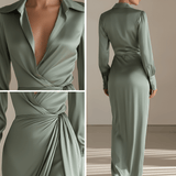 VESTIDO CAMISERO MAXI DE SATÉN VERDE - VALERINA MARBELLA
