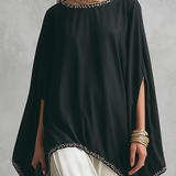 Minimal Black Cape-Style Top & Flowing Skirt Set