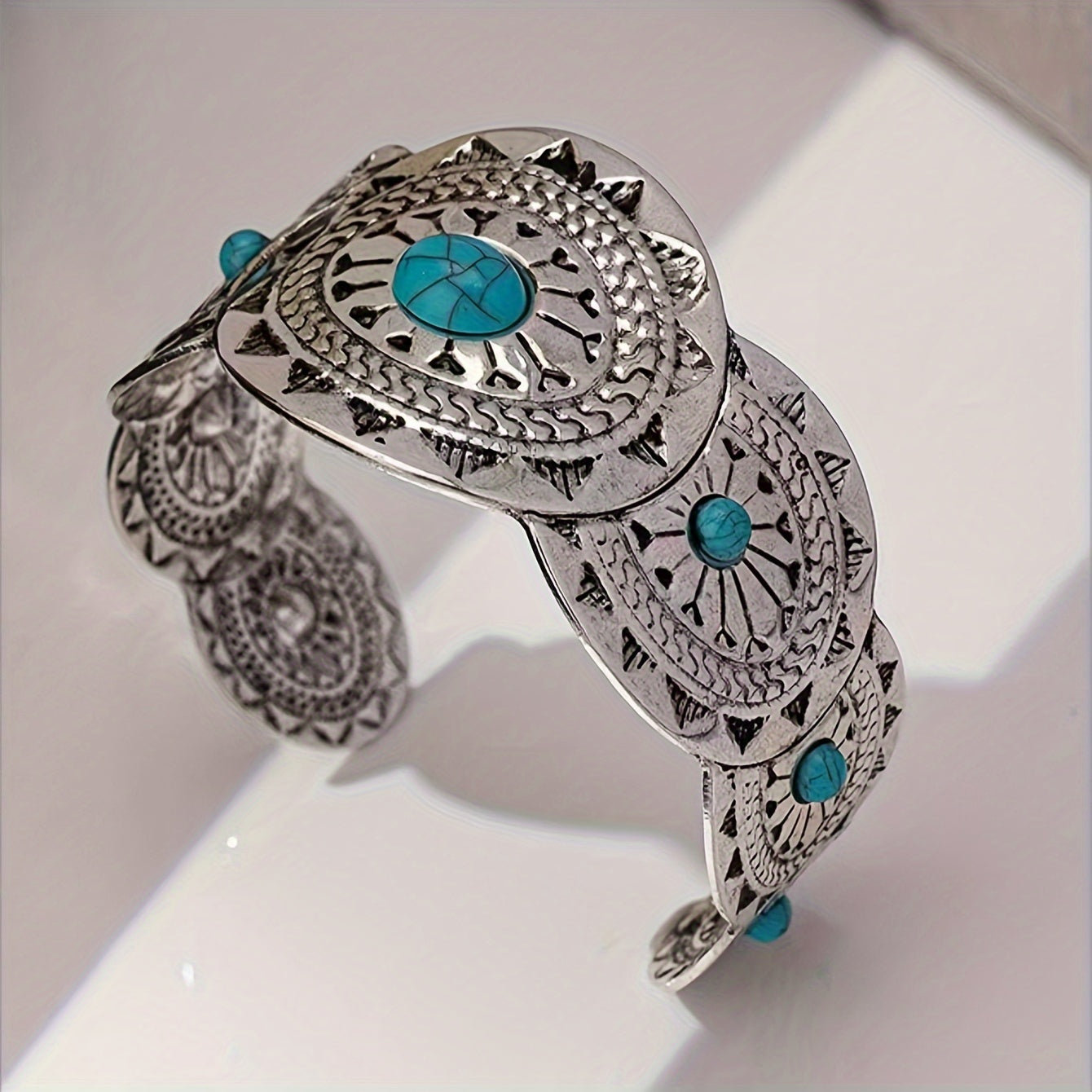 PULSERA VINTAGE ESTAMPILLÉ TURQUESA PLATA PLAQUÉ MANCHETTE