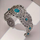 PULSERA VINTAGE ESTAMPILLÉ TURQUESA PLATA PLAQUÉ MANCHETTE