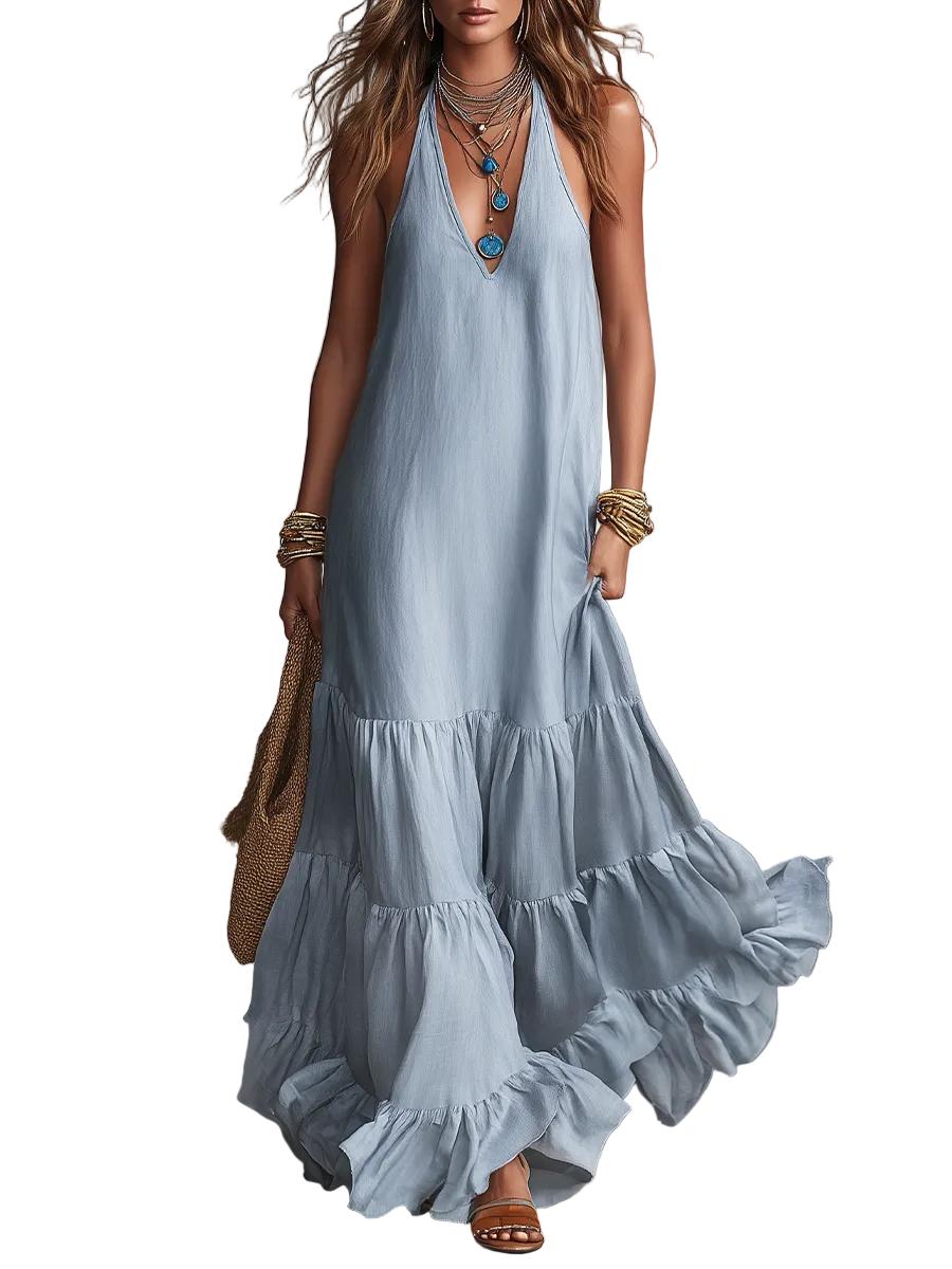 Elevated Deep V-Neck Tiered Maxi Dress