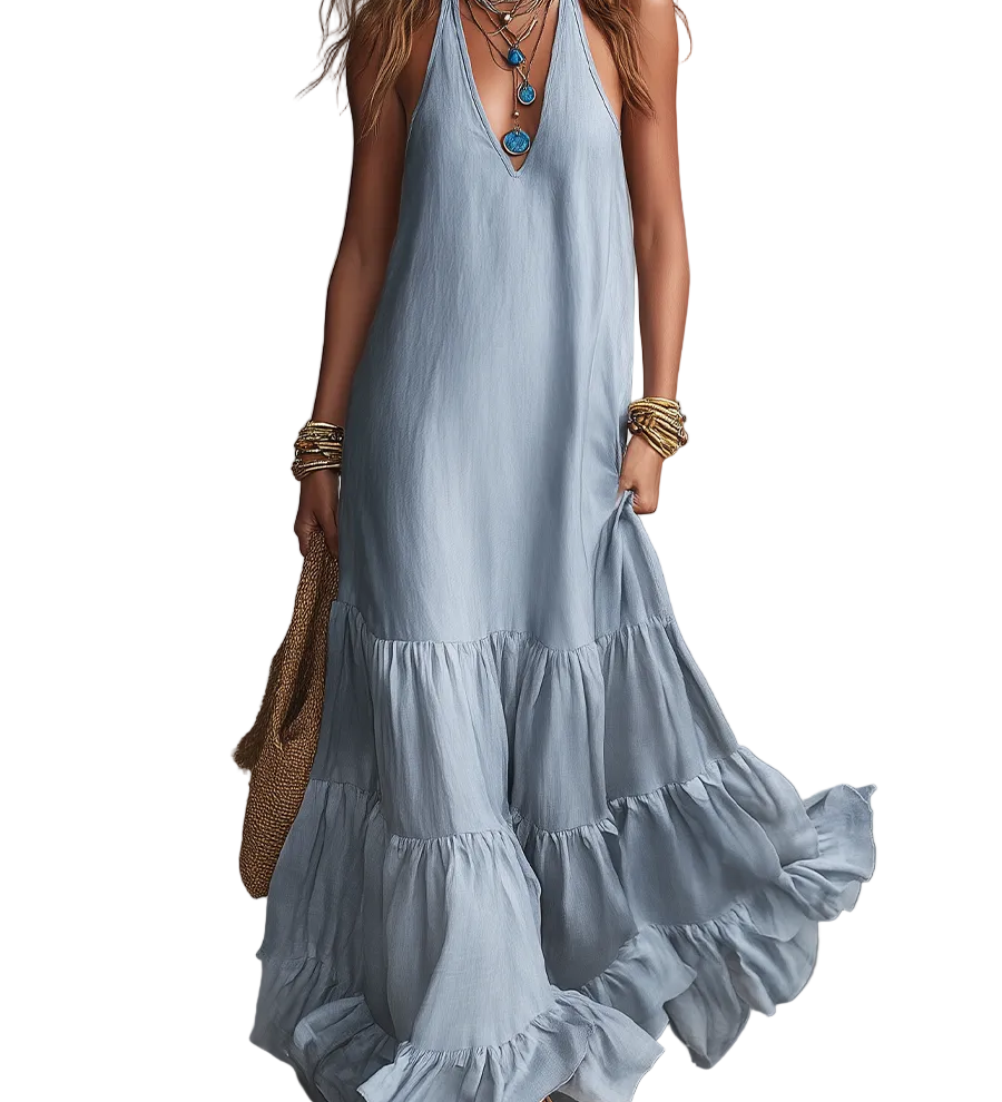 Elevated Deep V-Neck Tiered Maxi Dress