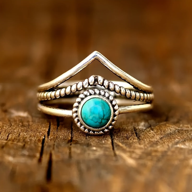 ANILLO STERLING PLATA REDONDO TURQUESA APILABLE