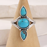 ANILLO BOHEMIO ORO BLANCO PLAQUÉ GOTA ÓVALO TURQUESA INCRUSTÉ