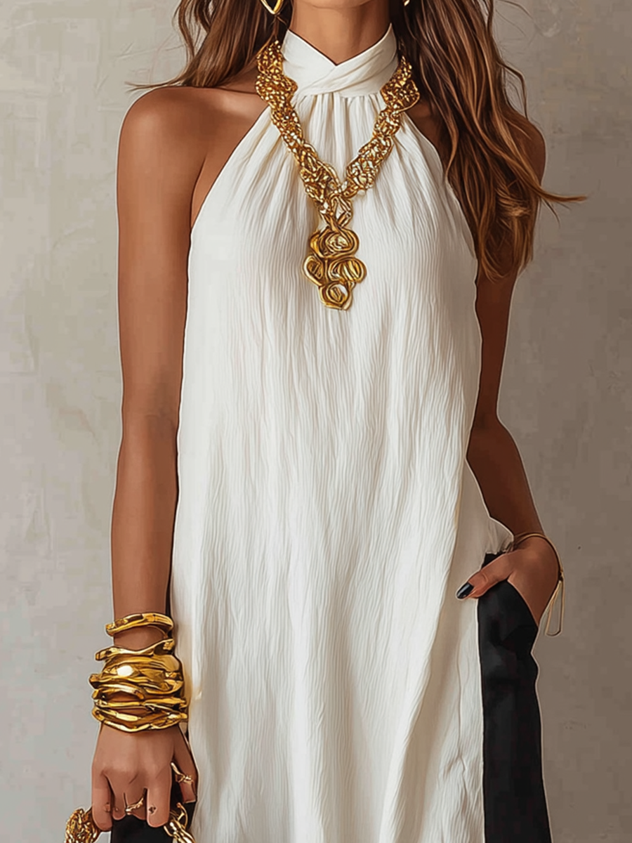 Minimal Halter-Neck Fluid Blouse