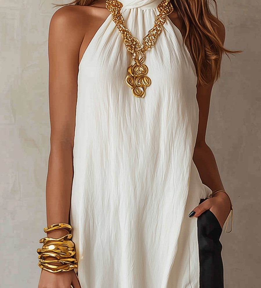 Minimal Halter-Neck Fluid Blouse