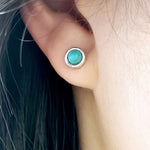 PENDIENTES TURQUESA MANDALA PLATA PLAQUÉ CLOU OREILLE