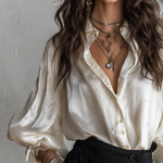 French Vintage Style Pearlescent Lantern Sleeved Blouse