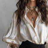 French Vintage Style Pearlescent Lantern Sleeved Blouse