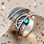 ANILLO BOHEMIO PLUMA TURQUESA STERLING PLATA