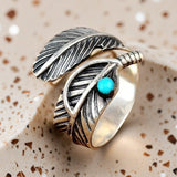 ANILLO BOHEMIO PLUMA TURQUESA STERLING PLATA