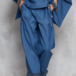 Off-shoulder Tencel Denim Batwing Sleeve Top & Tapered Trousers Set