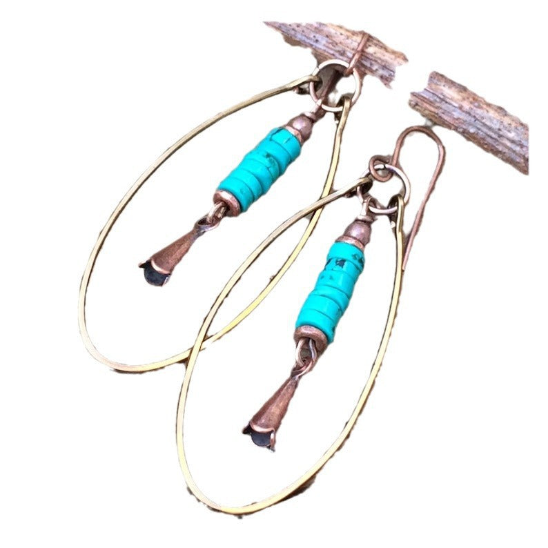 PENDIENTES VINTAGE BOHEMIO TURQUESA PERLÉ ARO