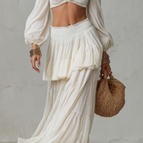 Bohemian Style | Crop Top + Ruffled Long Skirt Two-piece Set